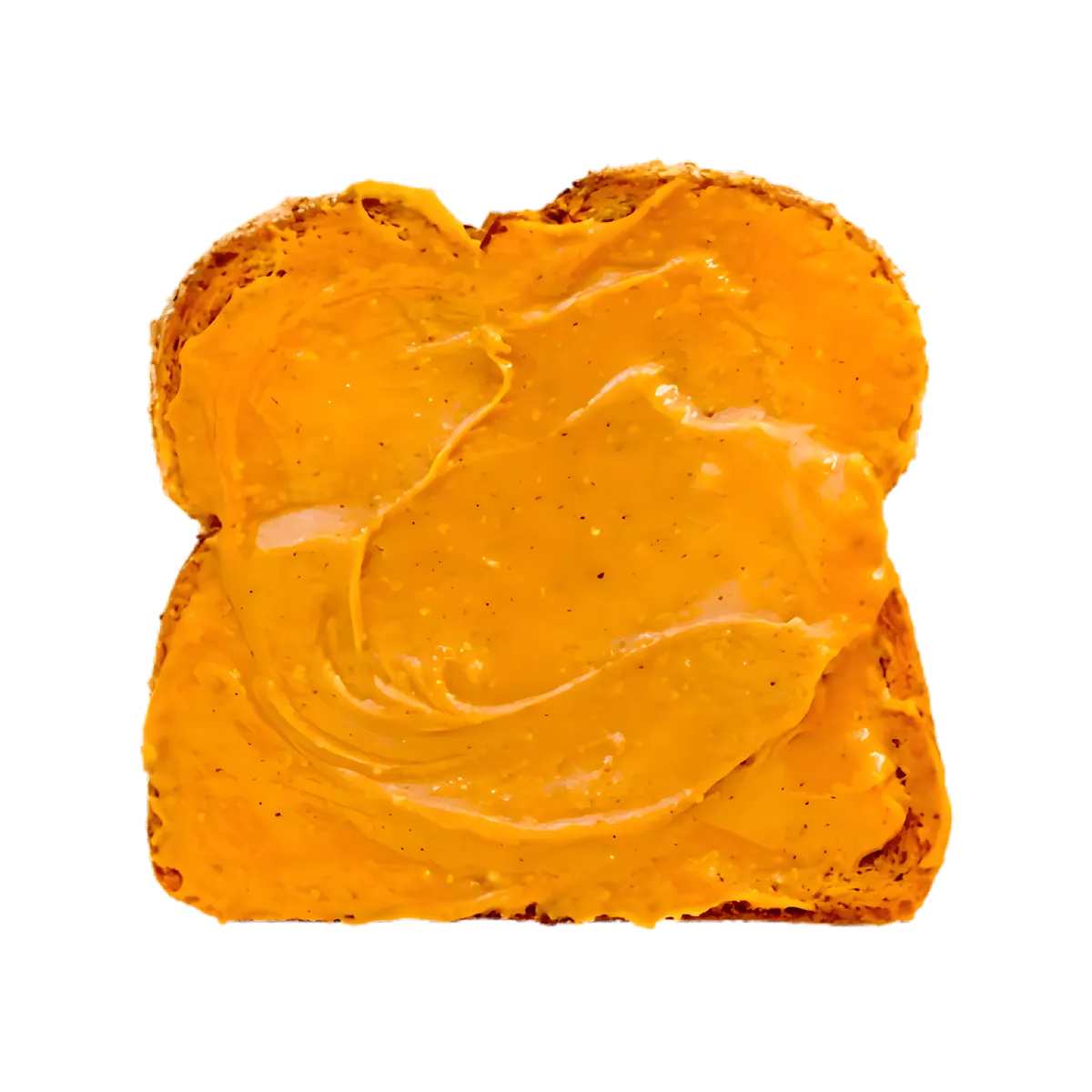 Tranche de pain grillé tartinée de Beurre de Cacahuète RACINES BIO, collation saine et gourmande pour le petit-déjeuner.